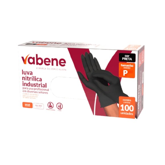 LUVA NITRILICA PRETA TAM. P SEM PÓ C/100UN - VABENE
